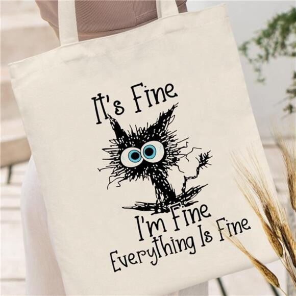 Canvas Tote Bag for Women Aesthetic Cute Cat Shopping Grocery Reusable Bag - Picture 2 of 7